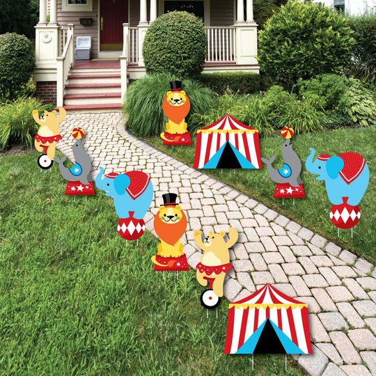 Big Dot of Happiness Carnival - Step Right Up Circus - Animals & Tent Lawn Decorations - Outdoor Carnival Themed Party Yard Decorations - 10 Piece